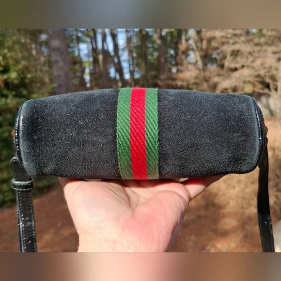 Gucci Black Suede Patent Leather Web Mini Ophidia Shoulder Crossbody Bag